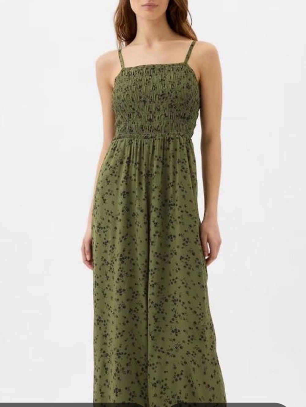 GAP Olive Green Jumpsuit with Black Floral Print
